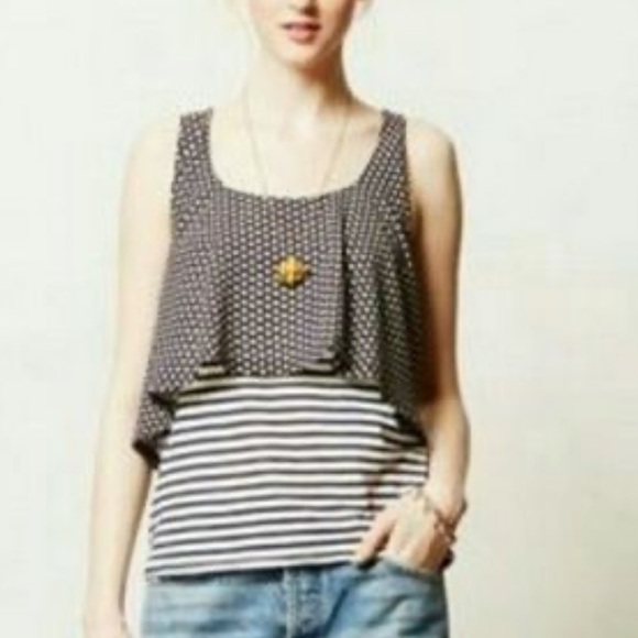 Anthropologie Tops - Anthropologie Meadow Rue Floral Striped Tiered Tank Size Medium